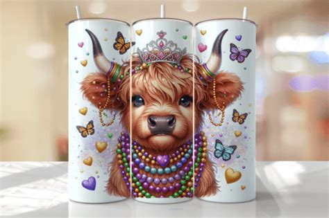 Highland Cow Mardi Gras Tumbler Wrap Graphic By Thedigitalstore