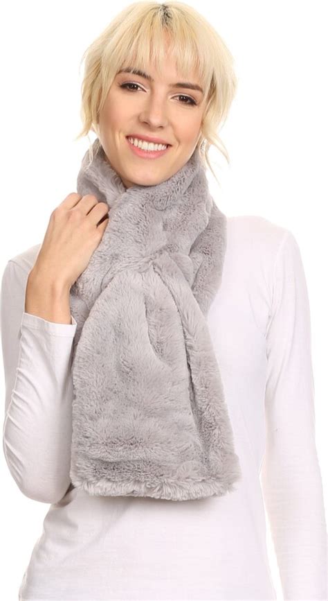 Sakkas 16112 Malen Long Rectangle Faux Fur Warm Soft Furry Wrap Around Loophole Scarf Grey