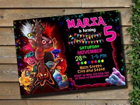 Trolls World Tour Birthday Invitation Trolls Invitation Etsy