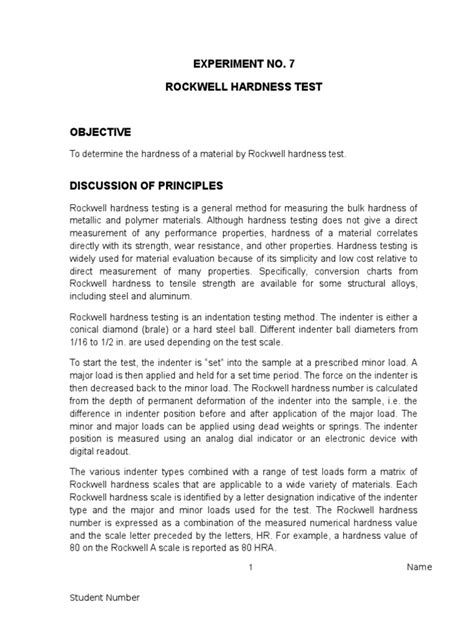 Experiment 7: Rockwell Hardness Test | PDF | Hardness | Materials 
