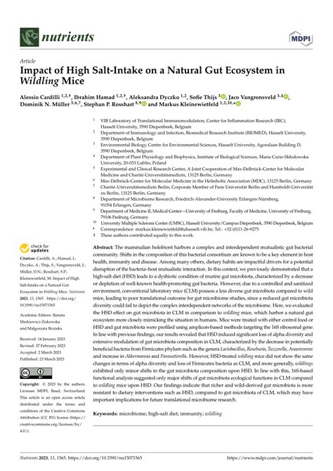 PDF Impact Of High Salt Intake On A Natural Gut Ecosystem In Wildling