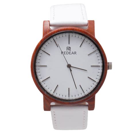 White Leather Watch With Red Sandalwood Frame-SW1008 - Jewelry by Johan