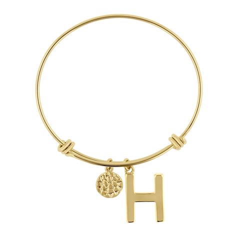 Superjeweler H Initial Expandable Wire Bangle Bracelet In Yellow Gold