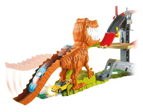 Hot Wheels City T Rex Devorador Destructor Pista De Coches De Juguete Con Dinosaurio Mattel
