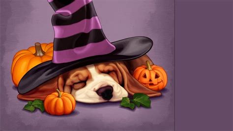 Download Sleeping Dog Cute Halloween Desktop Wallpaper