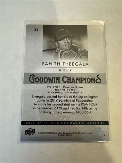 Upper Deck Ud Sahith Theegala Goodwin Champions Blue Card