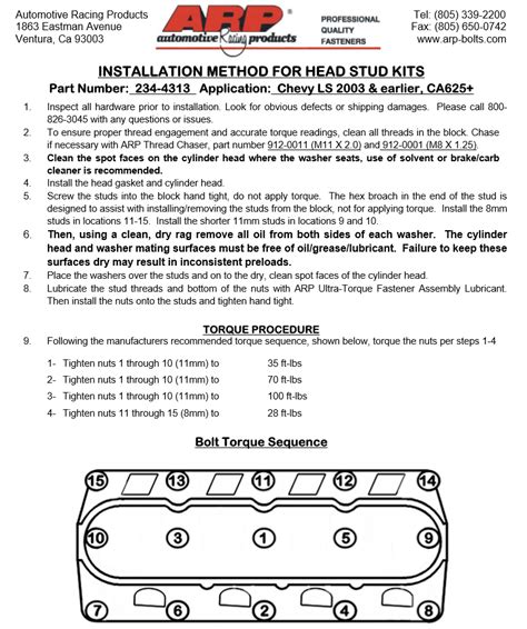 Arp Rocker Stud Bolt Torque Specs Arp