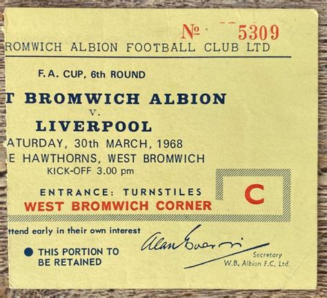 Original Fa Cup Th Round Ticket West Bromwich Albion V