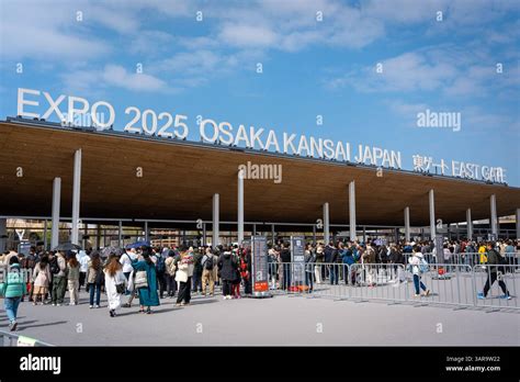 Expo Araguari 2025 - Osaka, Japan - April 16 2025 : East Gate entrance structure of the Expo ...