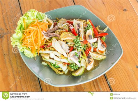 Fried Squid In Yellow Curry Powder Thai Food Stock Photo Image Of