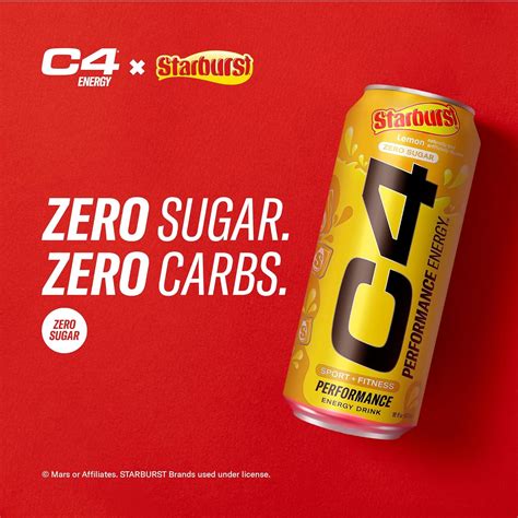 Cellucor C4 Energy Drink Starburst Lemon 16 Oz 12 Pack Sugar Free Carbonated Pre Workout