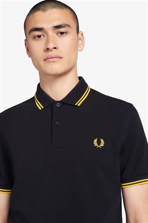 Fred Perry Polo Black Yellow Clearance