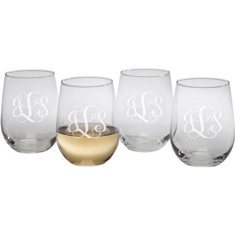 Monogram Personalized Stemless Wine Glasses Set Of 4