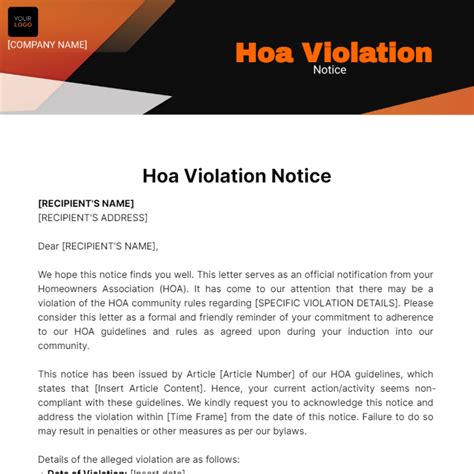 Hoa Violation Letter Sample Template Template Samples