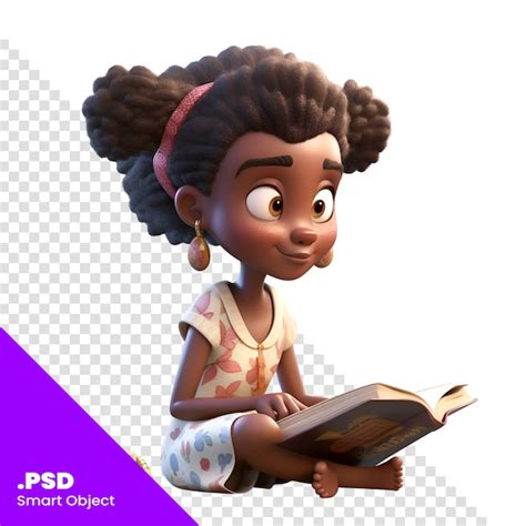 Rendu Numérique 3d D une Mignonne Petite Fille Afro américaine Lisant