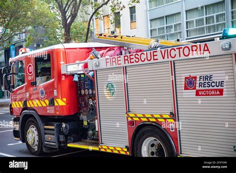 Australian Fire brigade engine truck in Melbourne city centre,Victoria ...