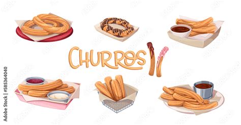 Churros Set Vector Illustration Cartoon Isolated Mexican And Spanish