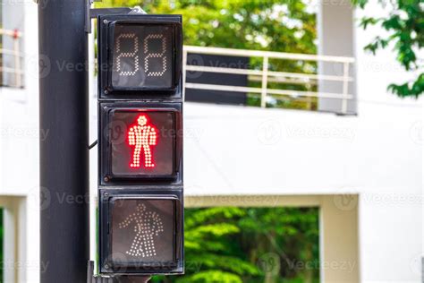 Traffic sign, pedestrian crossing, red light prohibiting pedestrian ...