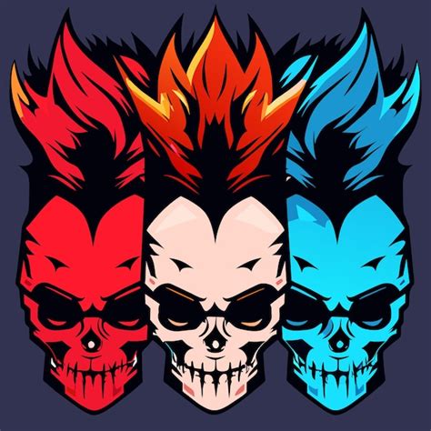 Un conjunto de gráficos vectoriales de cuatro calaveras punky Vector