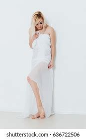 Topless Blonde Covered White Cloth On Stock Photo Shutterstock