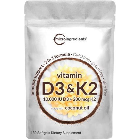 VITAMINA D3 K2 10000 IU 180 CAPSULAS BLANDAS MICROINGREDIENTS – Bexo Perú