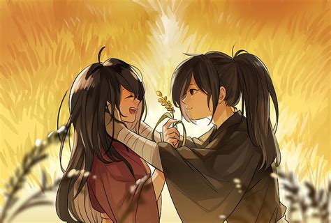 Hyakkimaru X Mio Romance Dororo Pareja Sonriente Ropa Japonesa