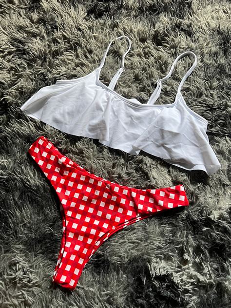 ชดวายนำ Bikini สขาวแดง นารก มฟองนำ ระบายรอบตว มอ 1 Lazada co th