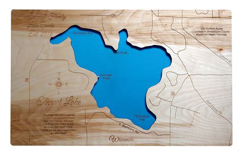 Elkhart Lake Wisconsin Laser Cut Wood Map Personal Handcrafted Displays