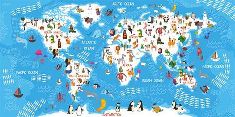 Cartoon Animals World Map Wallpaper, Great for Kids, Educational Game ...