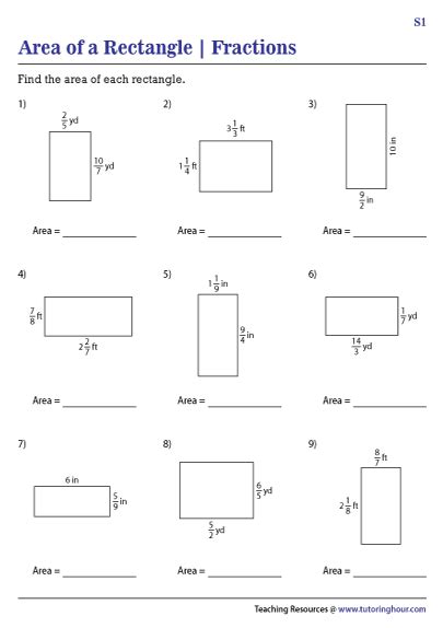 Area Of Rectangles With Fractional Side Lengths Worksheets Worksheets Library