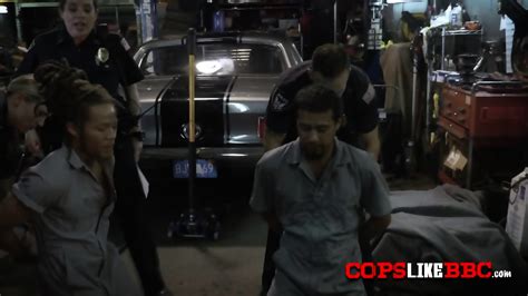 Two Horny Police Officers Get To The Mechanic Just To Fuck Him Hard With His Massive Black Cock