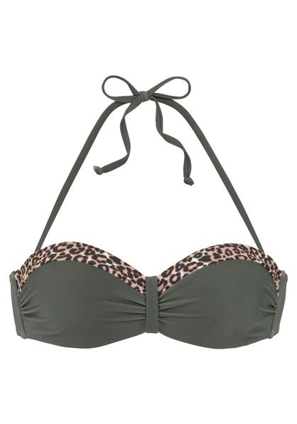 LASCANA Bügel Bandeau Bikini Top Adele oliv leo Cup B 36