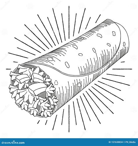 Tortilla Wrap Black And White Illustration Drawing Stock