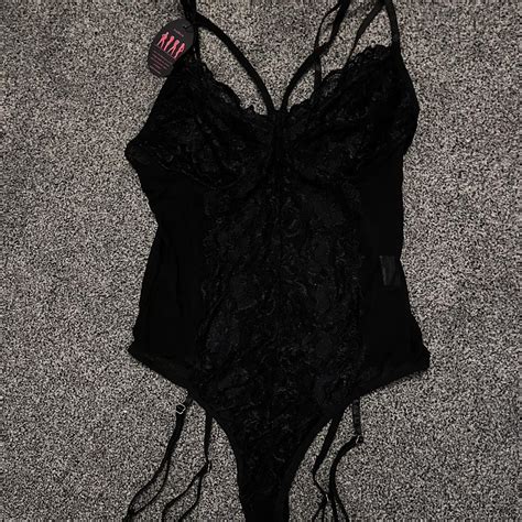 Amazon Black Lace Lingerie Bodysuit With Thigh Depop