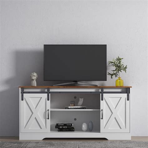 Rustic Sliding Barn Door Tv Stand Wood Media Console With Cable