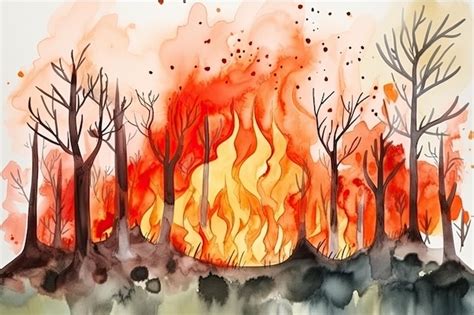 Premium Photo Vivid Watercolor Portrayal Of A Catastrophic Forest