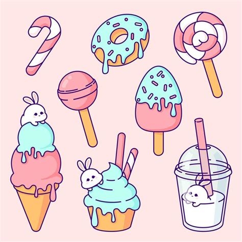 Cute Kawaii Candy Vector Clip Art Vector Clipart Set Featuring Cute Kawaii Style Candy Ice