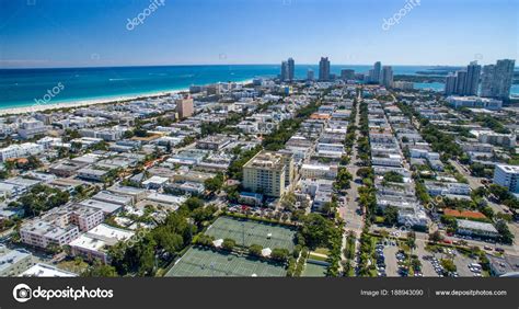 Aerial View Miami Beach Park Skyline Beautiful Sunny Day — Stock Photo ...