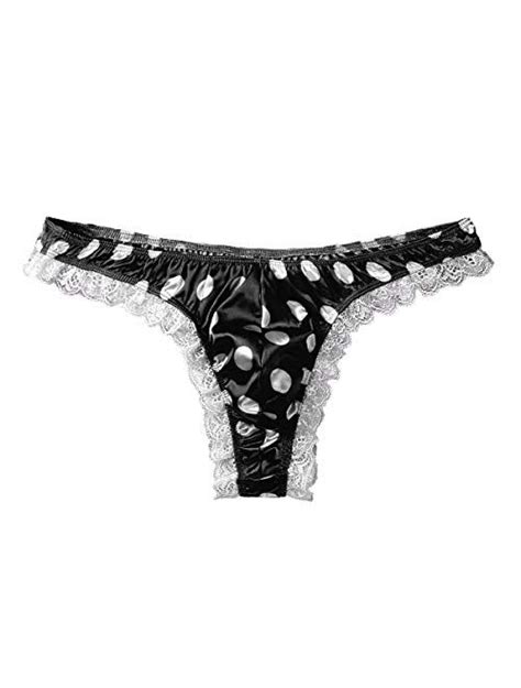 Buy Hularka Men S Satin Bikini Briefs Thong Lace Polka Dots Frilly Sissy Pouch Panties