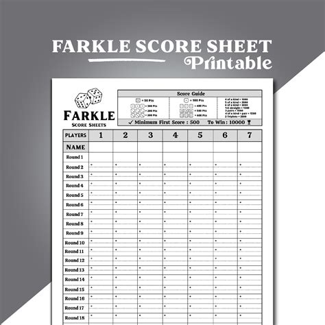 Farkle Game Score Sheet, Farkle Scoring, Farkle Dice Game Score Sheet ...