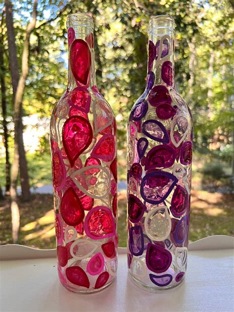 6 Handpainted Stained Glass Effect Decorative Multicolored Wine Bottle