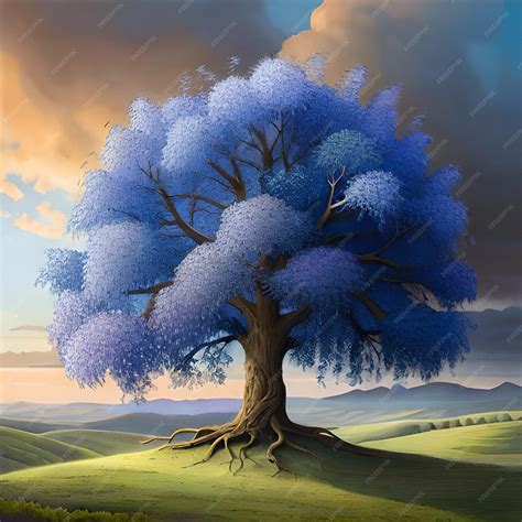 Premium AI Image | A painting of a blue tree