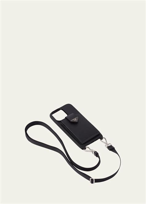 Prada Men S Saffiano Leather Iphone Pro Max Phone Case With Strap