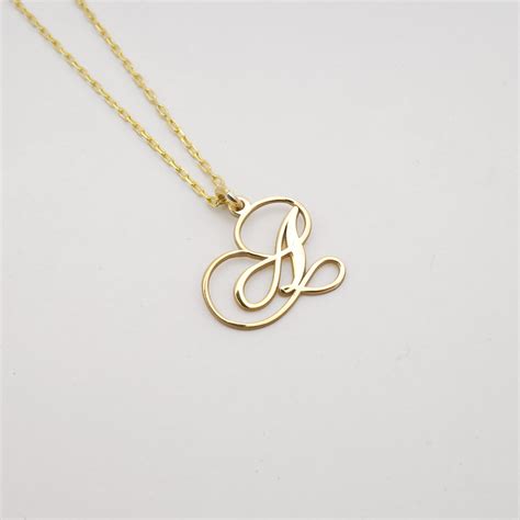 K Solid Gold Initial Necklace K Gold Letter Etsy