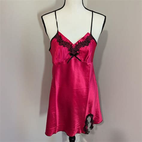 Satin Hot Pink Nightgown Slip Babydoll Lingerie Gown Depop
