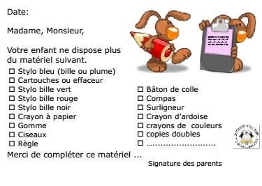 Matériel manquant Ressources pour l école