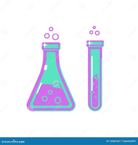 Chemistry Beakers With Flask And Test Tube Holding Chemicals Stock