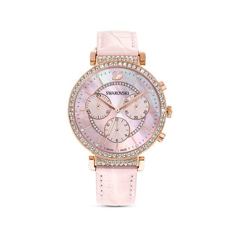 Swarovski Chrono Mother of Pearl Dial, Rose Gold, Pink Leather Strap Watch