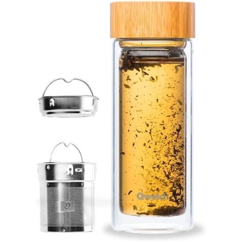 Théière Infusion En Verre 320Ml Bouchon Bambou Bouteille Infuseur