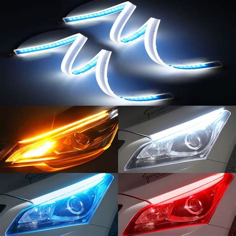 2pcs Ultrafine Drl 12v Car Led Strip 30 45 60cm Daytime Running Light Turn Signal Lamps Flexible